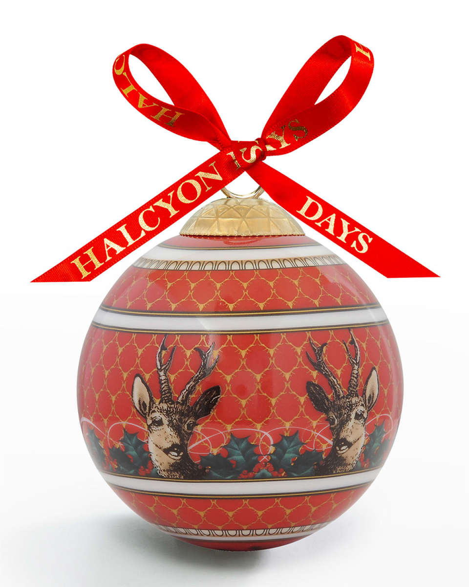 Antler Trellis & Stag Red Bauble Christmas Ornament